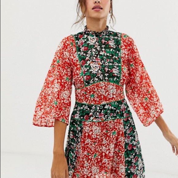 ASOS DESIGN 70s mini dress in mixed print- NWT
